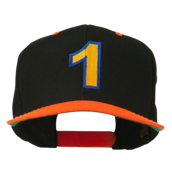Number 1 Embroidered Classic Two Tone Snapback Cap - Neon Orange OSFM