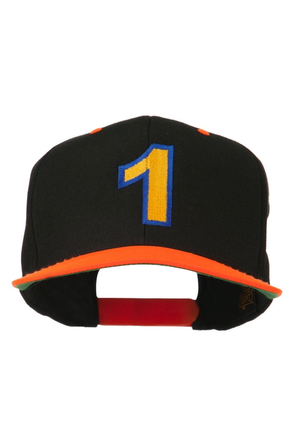 Number 1 Embroidered Classic Two Tone Snapback Cap - Neon Orange OSFM