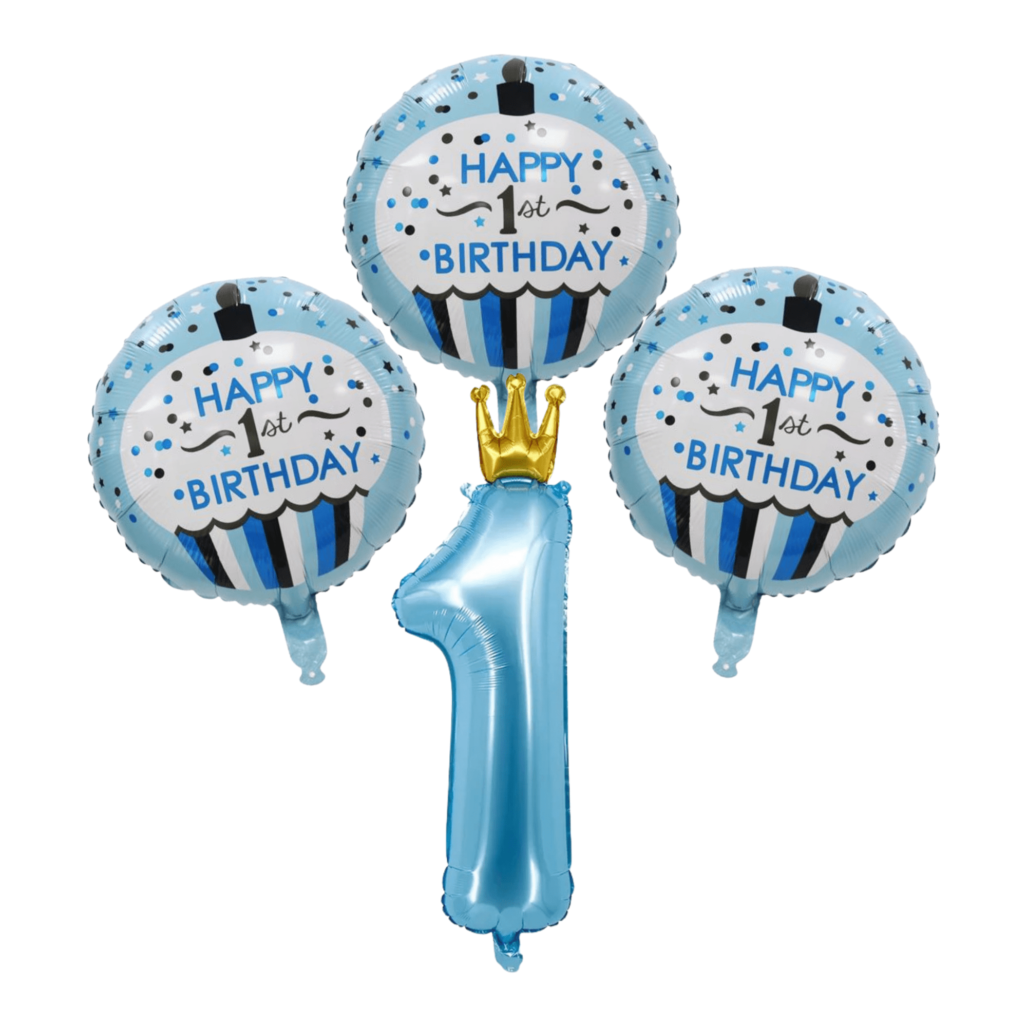 Number 1 First Birthday Balloon Set Blue Gold Crown Party Decoration ...