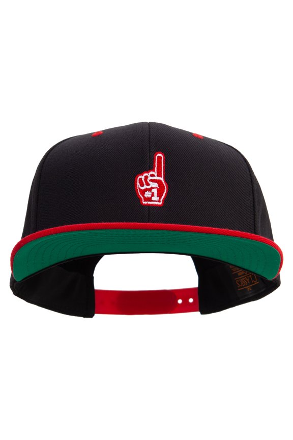 Number 1 Foam Finger Embroidered Wool Blend 2 Tone Classic Snapback - Black Red OSFM