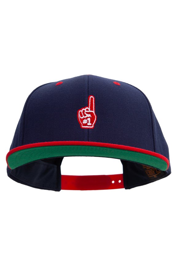 Number 1 Foam Finger Embroidered Wool Blend 2 Tone Classic Snapback - Navy Red OSFM