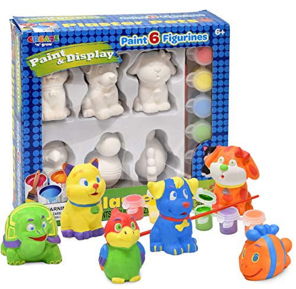 Number 1 in Gadgets Paint Your Own Pet Figurines, Decorate Your Own Painting Set, Includes 6 Pet Figurines, 6 Pots of Paint, Complete Plaster Craft Kit for Kids