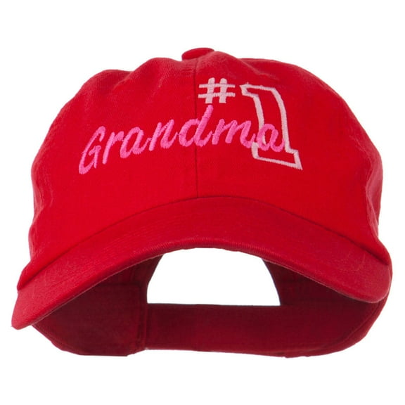 Number 1 Grandma Embroidered Cotton Cap - Red OSFM