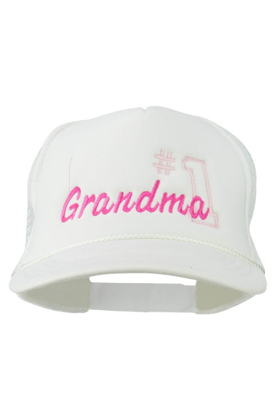 Number 1 Grandma Embroidered Youth Mesh Cap - White OSFM