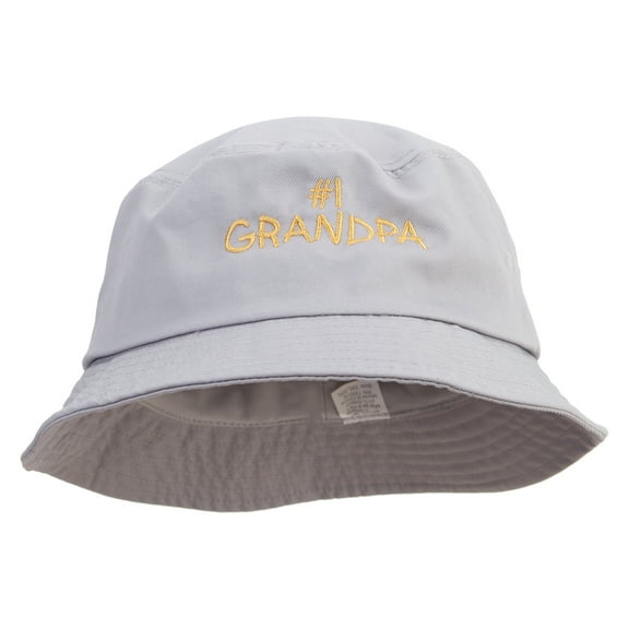 Number 1 Grandpa Design Embroidered Big Size Cotton Blend Twill Bucket Hat - Grey 2XL-3XL
