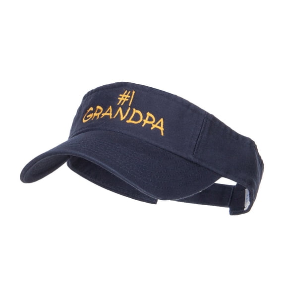 Number 1 Grandpa Embroidered Cotton Washed Visor - Navy OSFM