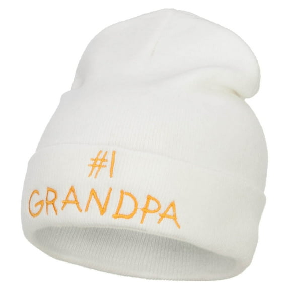 Number 1 Grandpa Embroidered Long Beanie - White OSFM