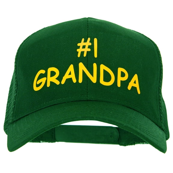 Number 1 Grandpa Heat Transfer Solid Cotton Mesh Pro Style Cap - Kelly OSFM