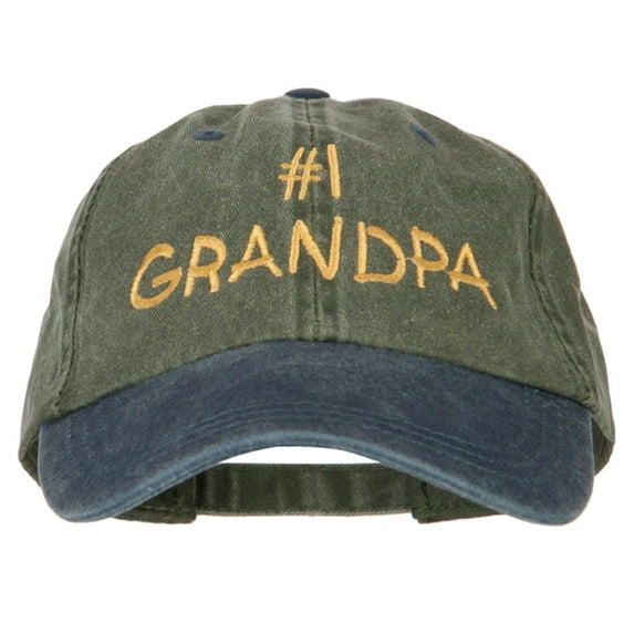Number 1 Grandpa Letters Embroidered Pigment Dyed Wash Cap - Olive Navy OSFM