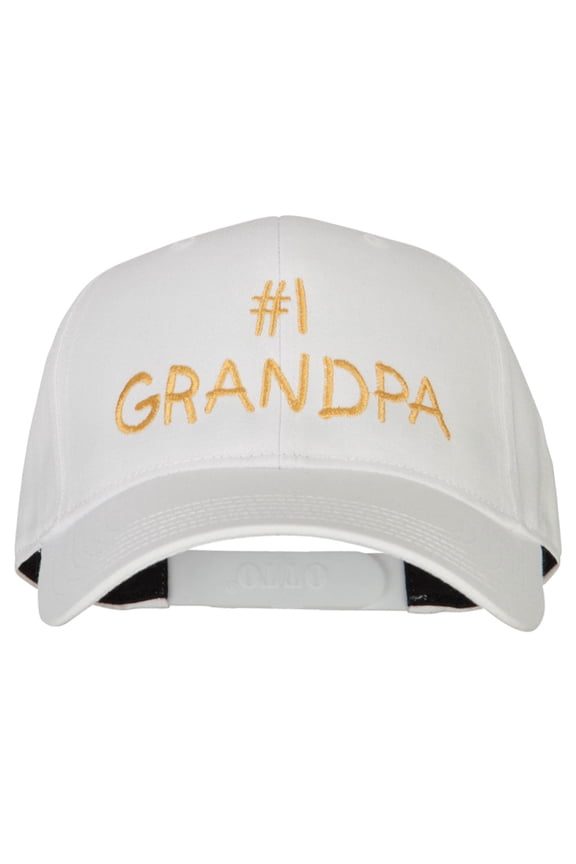 Number 1 Grandpa Letters Embroidered Solid Cotton Pro Style Cap - White OSFM