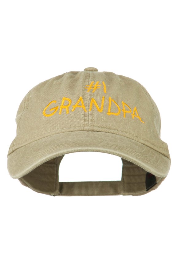 Number 1 Grandpa Letters Embroidered Washed Cotton Cap - Khaki OSFM