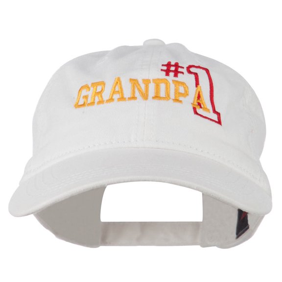Number 1 Grandpa Outline Embroidered Washed Cotton Cap - White OSFM
