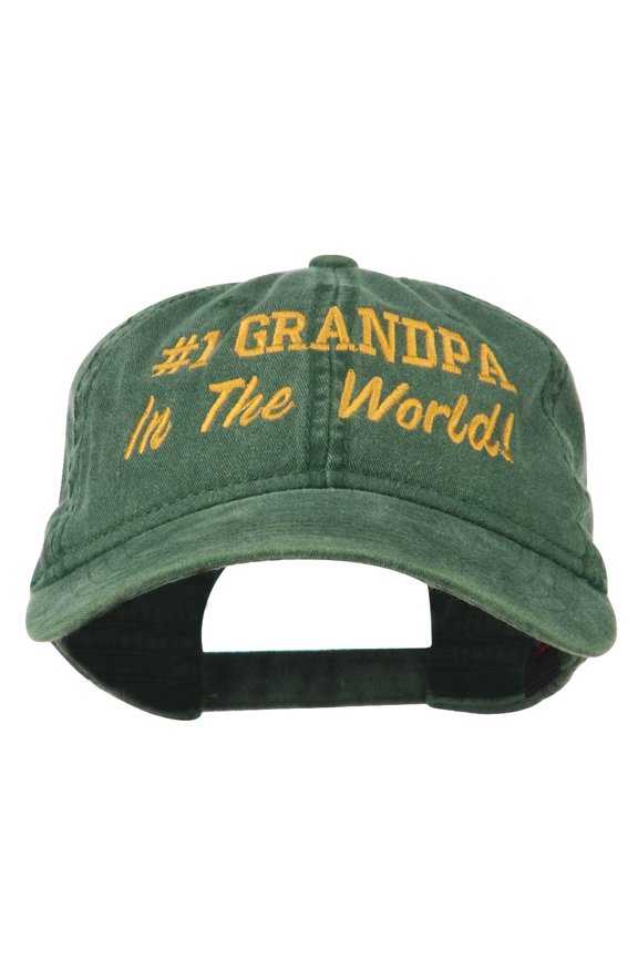 Number 1 Grandpa in the World Embroidered Washed Cotton Cap - Dark Green OSFM