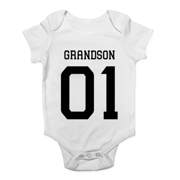 FunkyTotz 'The Grandson' Baby Grow - Newborn Baby Boy Funny Birthday Gift