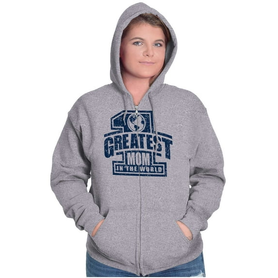 Number 1 Greatest Mom in the World Womens Plus Size Graphic Zipper Hoodie Brisco Brands 2X