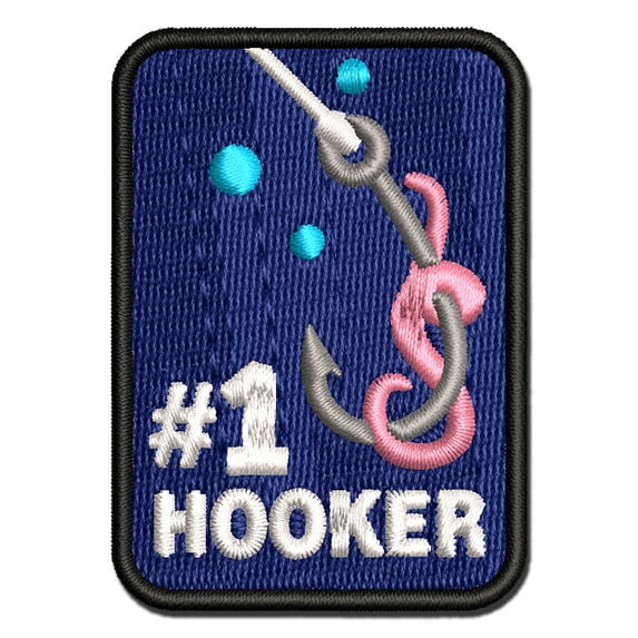 Number 1 Hooker Fishing Hook Bait Worm Applique Multi-Color Embroidered Hook & Loop Patch - 3.5 Inch Large
