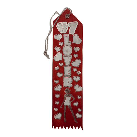 Number 1 Lover Valentine Award Ribbon, Fun Charming Compliments for Him and Her, Perfect for Valentine's Day Parties, Gift Baskets, Ribbon Measures 8in x 2in with 4in Cord, Fire Brick Red, White