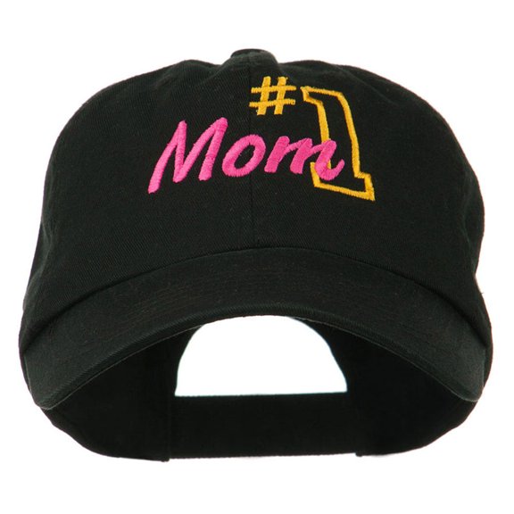 Number 1 Mom Embroidered Washed Cap - Black OSFM