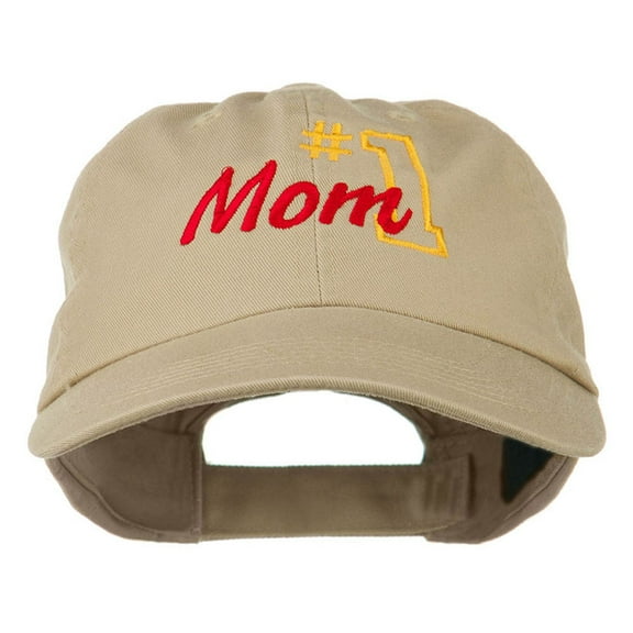 Number 1 Mom Embroidered Washed Cap - Khaki OSFM