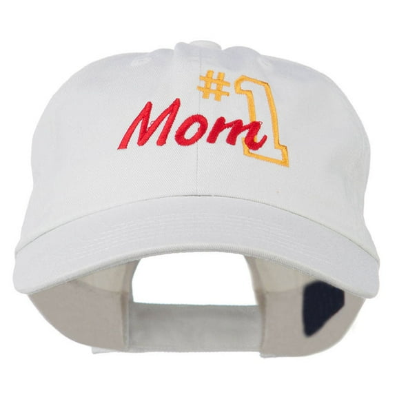 Number 1 Mom Embroidered Washed Cap - White OSFM