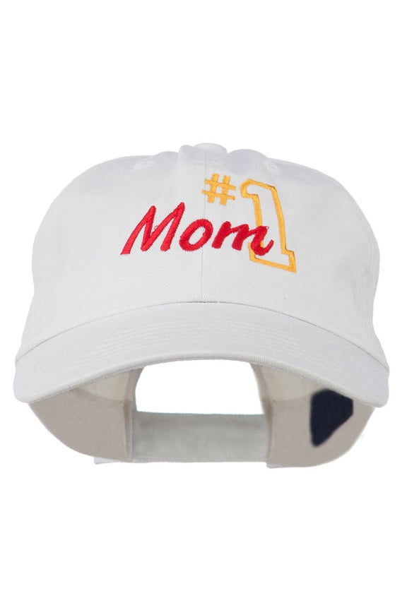 Number 1 Mom Embroidered Washed Cap - White OSFM