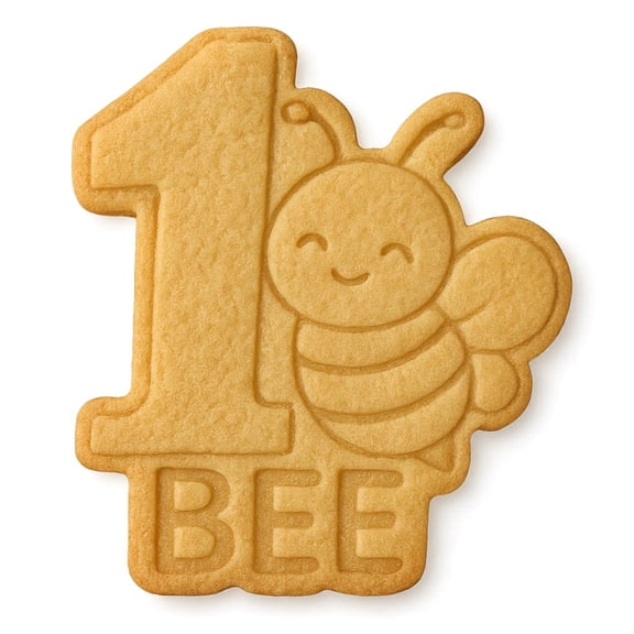 Number 1 with Smiling Bee Cookie Cutter & Stamp 4x3.5" for Baking Fondant Clay