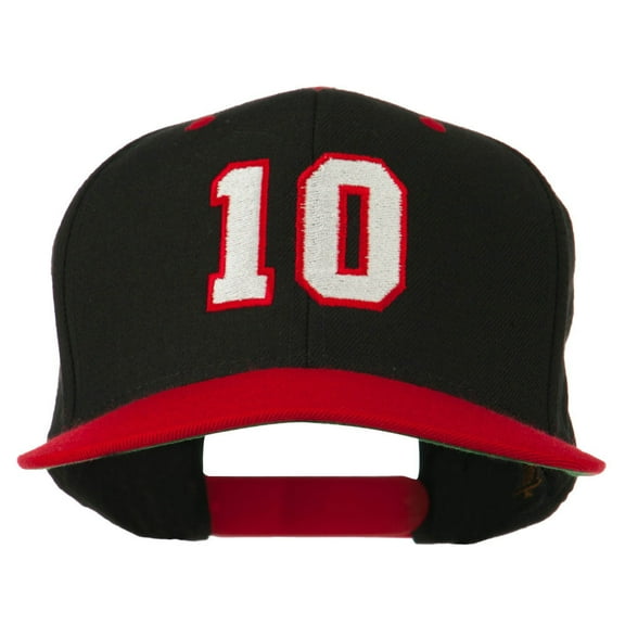 Number 10 Embroidered Classic Two Tone Snapback Cap - Black Red OSFM