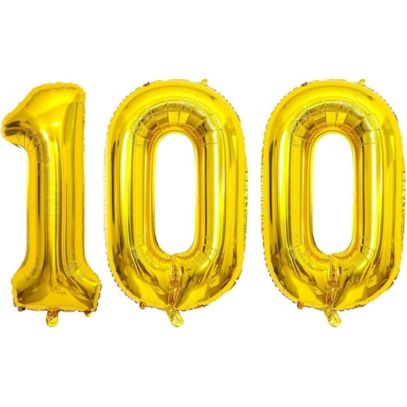 Number 100 Balloon Gold 40 Inch Giant Jumbo Numbers 100 Foil Mylar Balloons for Women Men 100 Years Old Theme Events Party Decorations Supplies