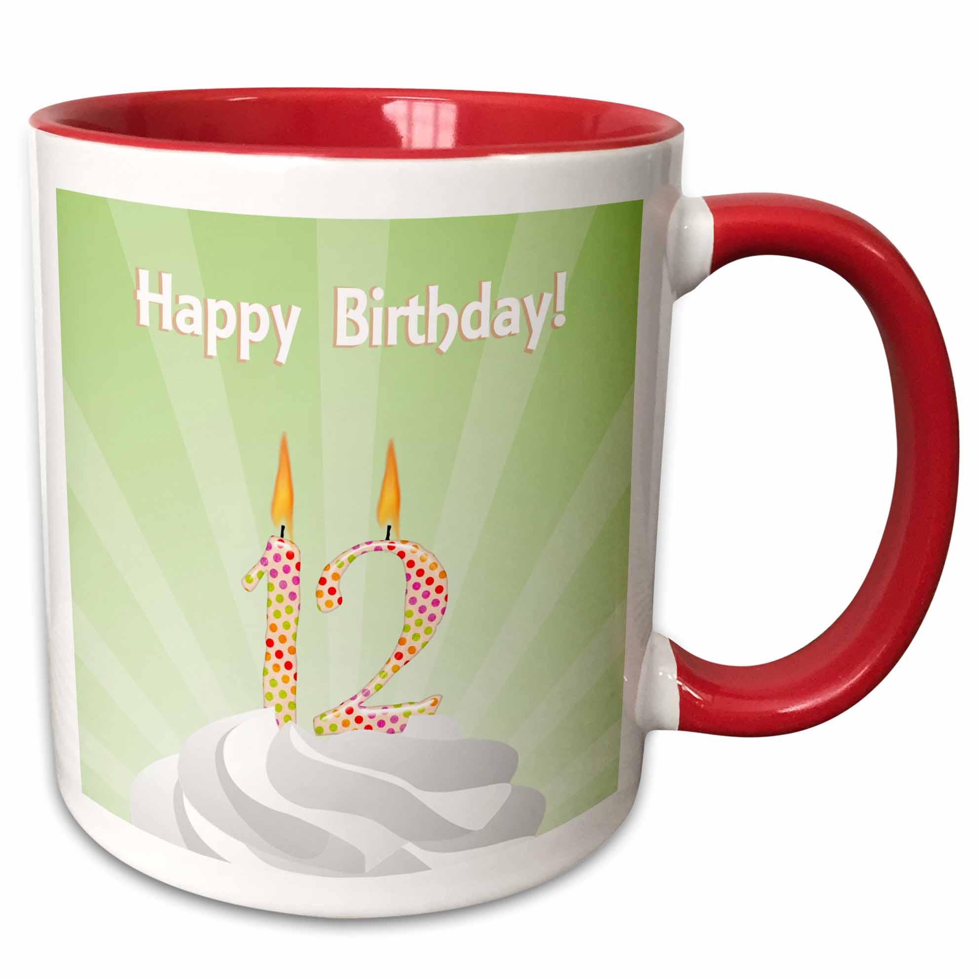 3drose, Number 12 Candle with Colorful Dots on Top of Whipped Icing ...