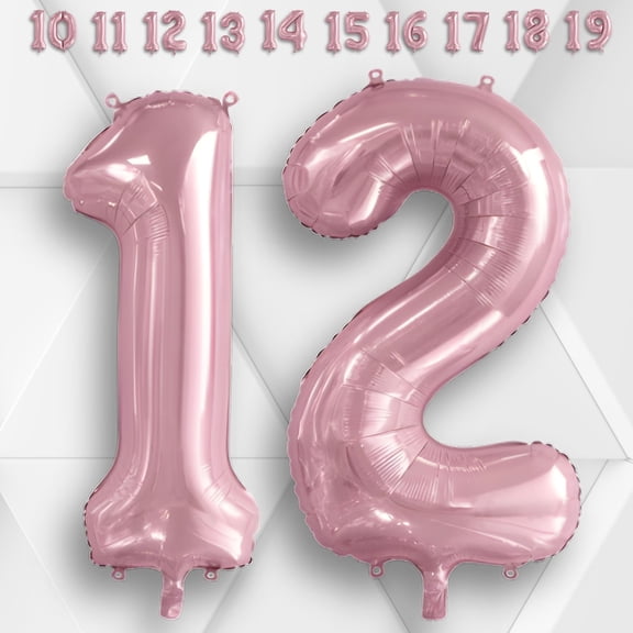 Number 12 Pearl Pink Mylar Foil Balloon 40" - Light Pastel Pink Metallic Blush Balloons Helium/Air Inflatable - 12th Birthday Party, Anniversary
