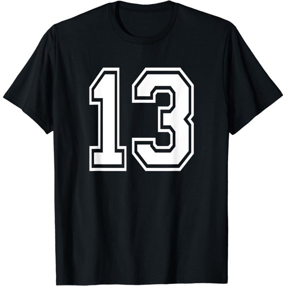 Number 13 Graphic Black Classic Short Sleeve T shirt for Casual Wear Unisex Tee