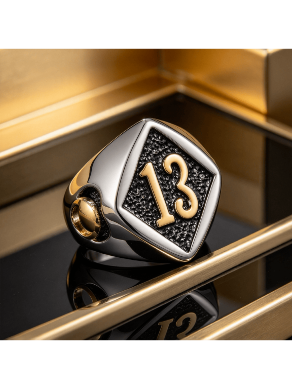 Number 13 Square Signet Ring For Men Women 14K Gold Filled Retro Statement Jewelry