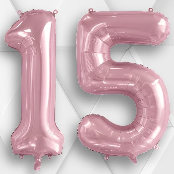 Number 15 Pearl Pink Mylar Foil Balloon 40" - Light Pastel Pink Metallic Balloons Helium/Air Inflatable - Quinceanera 15th Birthday Party, Anniversary