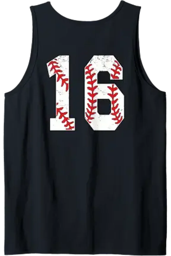 Number 16 Baseball Jersey Number 16 Print On Back Tank Top Size S-3XL