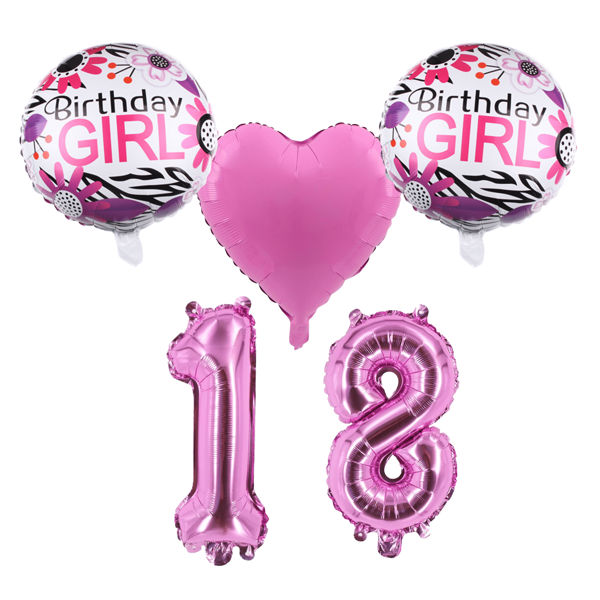 Number 18 Birthday Girl Foil Balloon Set Pink Party Decor - Walmart.com