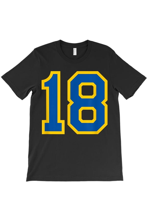 Number 18 Sport Jersey Funny Birthday Age Lucky No. Blue Yellow H48329 Unisex T-Shirt, Up to 5XL Available