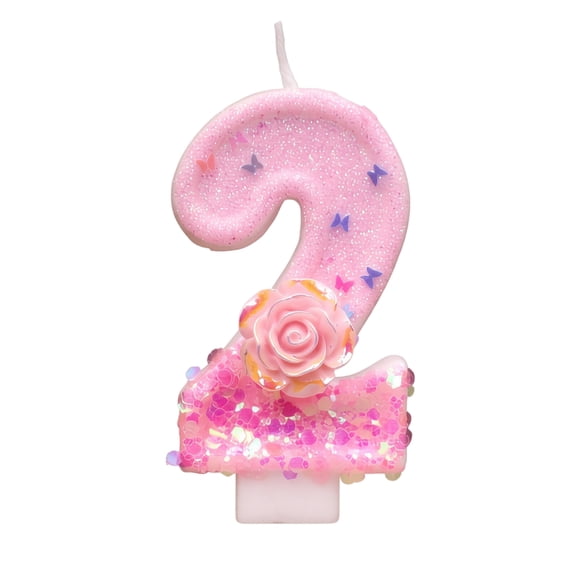 Number 2 Birthday Candle Pink Glitter Rose Birthday Cake Topper for Girl Student Birthday Party Decorations