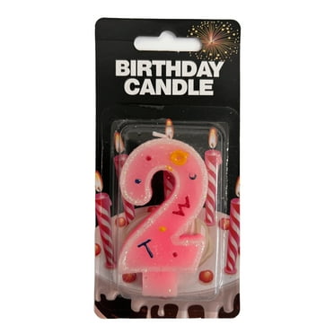 Number 2 Birthday Candles, Pink with Glitter Outline, Perfect for Birthdays, Anniversaries and Celebrations, Adds Sparkle to Cakes, Desserts, 1 Candle per Pack, Festive Party Decoration, Shiny Pink