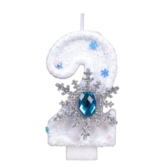 Number 2 Candle, Birthday Cake Candle, 2Nd Birthday Candle, 1 Pc, 5 In, Blue and Silver Birthday Decorations, Winter Wonderland Decorations, Snowflake Decor, Blue Party