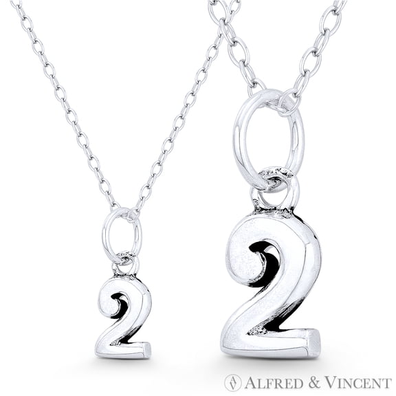 Number "2" Charm Numerical Charm Pendant & Chain Necklace in Oxidized .925 Sterling Silver