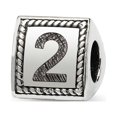thumbnail image 1 of Number 2 Triangle Block Charm .925 Sterling Silver Antiqued Reflection Beads - QRS1429N2, 1 of 5