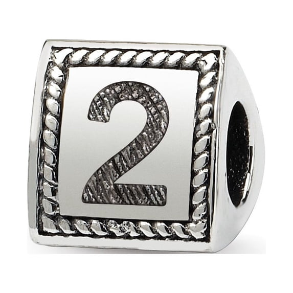 Number 2 Triangle Block Charm .925 Sterling Silver Antiqued Reflection Beads - QRS1429N2