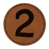 Number 2 Two Cute Typewriter Font 2.5" Faux Leather Round Engraved Iron-On Patch - Brown