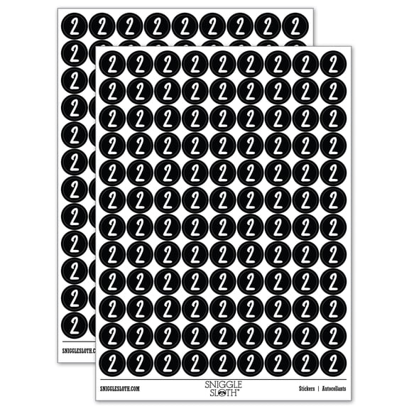 Number 2 Two Felt Marker Font 200+ Round Stickers - Black - Matte Finish - 0.50" Size
