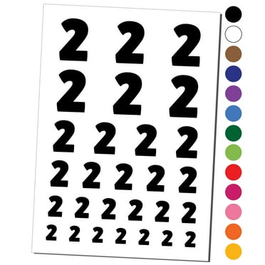 Number 2 Two Fun Bold Font Water Resistant Temporary Tattoo Set Fake Body Art Collection - Black