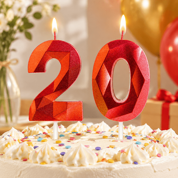 Number 20 Candles, 20th Birthday Candles, Red Happy Birthday Candle for Cake, 3D Design Cake Topper Decorations for Birthday Party Wedding Anniversary Celebration Supplies