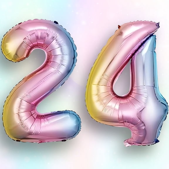 Number 24 Balloon Pastel Rainbow Gradient 40 inch - Helium/Air Fill Multicolor Mylar Foil Balloons for 24th Birthday Party, Anniversary & Graduation