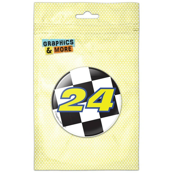 Number 24 Twenty Four Racing Checkered Flag Refrigerator Button Magnet