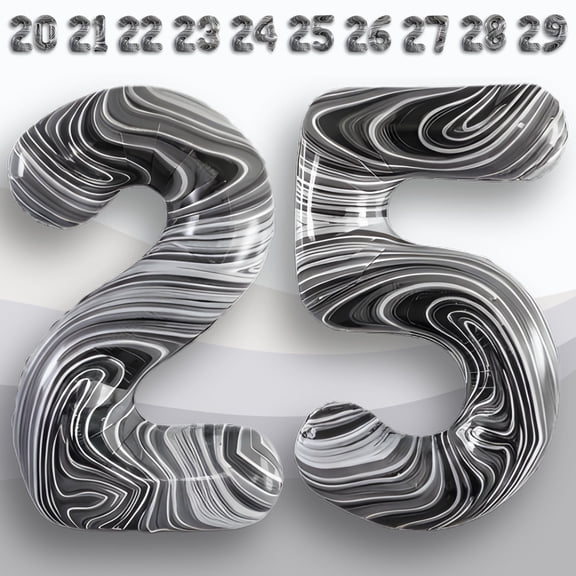 Number 25 Black & White Marble Agate Mylar Foil Balloon 40" - Aluminum Metallic Balloons Helium or Air Inflatable - 25th Birthday Party, Anniversary