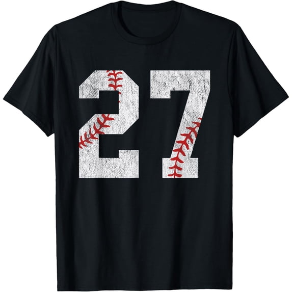Number #27 Vintage 27th Birthday Baseball Lover 27 Years Old T-ShirtMen and women, Black T-shirt, size: Extra large